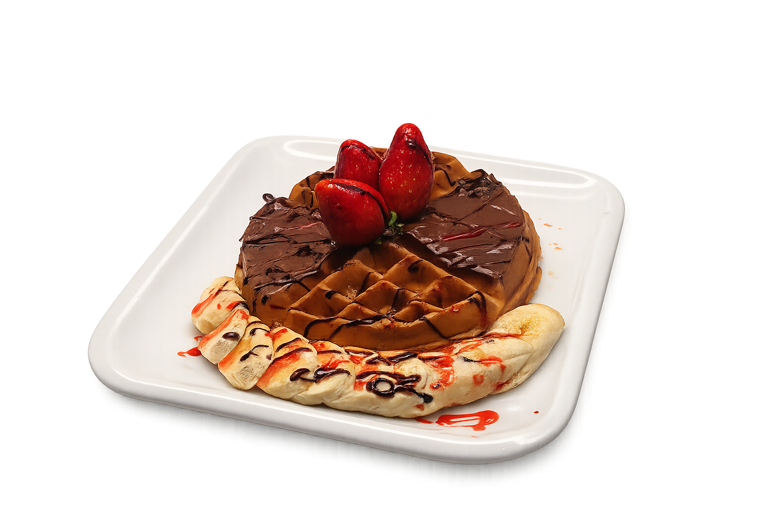 ვაფლი შოკოლადით, მარწყვით, ბანანით