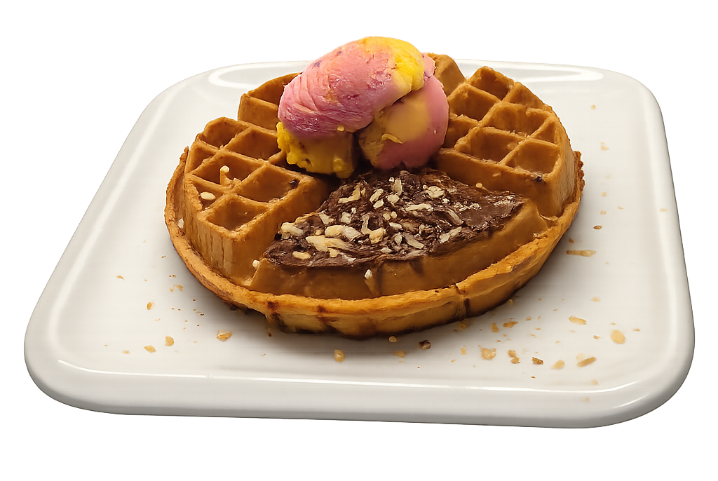 ვაფლი შოკოლადით, თხილით და ნაყინით